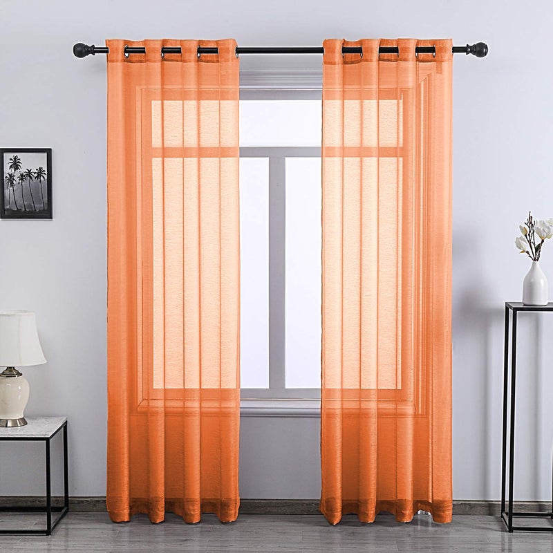 DONREN Orange Sheer Curtains for Bedroom 96 Inch Long Voile Curtain Luxury Soft Textured Sheer Window Drapes 1 Pair - Image 1